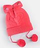Babyhug Woollen Knitted Caps with Applique & Pom Pom - Red