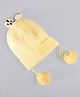 Babyhug Woollen Knitted Caps with Applique & Pom Pom - Yellow