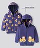 Bonfino 100% Cotton French Terry Knit Full Sleeves Front Open Hooded Sweatjacket with Vehicles Print - Blue