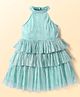 Lil' Drama Halter Neck Scallop Shimmer Detailed  Dress - Blue