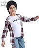 Arias Cotton Modal Super Soft Full Sleeves Checkered Hooded Shirt with Text  Print T-Shirt - White & Red