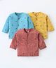 Zero Sinker Knit  Full Sleeves Jhablas with Fire Truck Aeroplane & Puppy Print Pack of 3 - Blue Yellow & Peach
