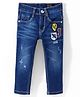 Ruff Full Length Denim Jeans with Number Patch Solid Colour - Blue