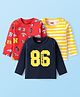 Babyhug Cotton Knit Full Sleeves T-Shirts With Text & Stripes Print Pack of 3 - Red Navy Blue & Yellow