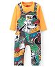Babyhug Disney Terry Knit Full Sleeves Dungaree Set With Mickey Mouse All Over Print Badge Detailing - Yellow
