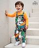 Babyhug Disney Terry Knit Full Sleeves Dungaree Set With Mickey Mouse All Over Print Badge Detailing - Yellow
