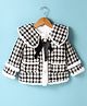 Kookie Kids Full Sleeves Checkered Fur Winter Jacket With Knot Detailing - Black & White