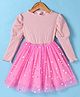 Kookie Kids Full Puffed Sleeves Party Frock With Heart Foil Print - Pink