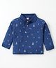 Zero Sinker Knit Full Sleeves Polo T-Shirt with House & Bear Print - Blue