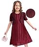 Hola Bonita Knit Half Sleeves Metallic Fabric Shimmer Front Open Shrug  with Inner Solid Textured Dress  - Maroon