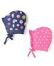 Babyhug Interlock Cotton Knit Floral & Heart Print Bonnet Bonnet Caps Pack Of 2 - Pink & Navy Blue
