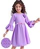 Hola Bonita Three Fourth Sleeves Textured Dress with Floral Applique Solid Colour - Lavender