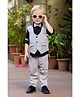 BAD BOYS Full Sleeves Text Printed Shirt With Self Design Waistcoat Pant & Bow - Grey