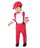 BAD BOYS Full Sleeves Cup Cake Printed Shirt With Striped Pant Suspender Bow & Cap - Red