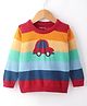 ToffyHouse Knitted Full Sleeves Striped Sweater with Car Print - Multicolor