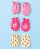 Babyhug Interlock Knit Mittens With Polka Dot & Floral Print Pack of 3 - Pink Yellow & Dark Pink