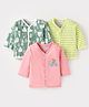 OHMS Single Jersey Knit Full Sleeves Front Open Striped & Jungle Theme Printed Vests Pack of 3 - Green & Pink