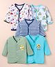 OHMS Single Jersey Knit Full Sleeves Front Open Vests with Stripes & Animal Print Pack of 5 - Blue White & Green