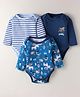 OHMS Single Jersey Knit Full Sleeves Striped & Animal Printed Onesies Pack of 3 - Navy Blue & White