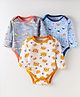 OHMS Single Jersey Knit Full Sleeves Animal Printed Onesies Pack of 3 - White & Grey