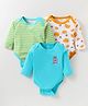 OHMS Single Jersey Knit Full Sleeves Onesie with Striped & Animal Print Pack of 3 - Blue Green & White