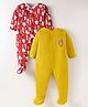 OHMS Single Jersey Knit Full Sleeves Sleep Suits with Christmas Theme Print Pack of 2 - Red & Yellow