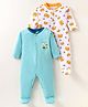 OHMS Single Jersey Knit Full Sleeves Footed Sleep Suits With Animal Print Pack of 2 - Light Blue & White