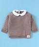 Ollypop Knit Full Raglan  Sleeves Pullover Sweater with Stripes - Melange Brown