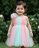 Babyhug  Woven Sleeveless Fit & Flared Party Frock with Self Floral Corsage  & Pearl  Detailing - Pink & Blue