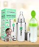 Kidbea Stainless Steel Infant Baby Feeding Bottle & Silicon Green Food soft pacifer/feeder, Anti-Colic, Plastic-Free,304 Grade Medium-Flow Combo of 2