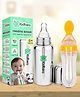 Kidbea Stainless Steel Infant Baby Feeding Bottle & Silicon Yellow Food soft pacifer/feeder, Anti-Colic, Plastic-Free,304 Grade Medium-Flow Combo of 2