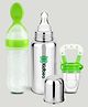 Kidbea Stainless Steel Infant Baby Feeding Bottle, Silicone Food and Fruit feeder BPA Free, Anti-Colic, Plastic-Free, 304 Grade Medium-Flow Combo of 3