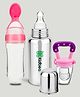 Kidbea Stainless Steel Infant Baby Feeding Bottle, Silicone Food and Fruit feeder BPA Free, Anti-Colic, Plastic-Free, 304 Grade Medium-Flow Combo of 3