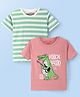 Dapper Dudes Pack Of 2 Half Sleeves Striped & Rock Hard Text Printed Tees - Green & Pink