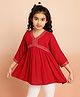 ISHTI Rayon Maroon Three Fourth Sleeves Placement Embroidered Top - Maroon