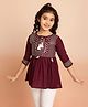 Ishti Rayon Three Fourth Sleeves Abstract  Embroidered Top - Wine