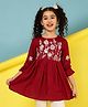 ISHTI Rayon Three Fourth Sleeves Floral Embroidered Top - Maroon