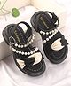 Babyoye Sandals with Bow & Pearl Detailing with Buckle Closure - Black