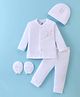 I Bears Interlock Knit  Full Sleeves Night Suit with Pair of Mittens & Cap Bunny Print - White
