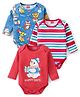Babyhug 100% Cotton Interlock Full Sleeves Striped Onesies Animal Print Pack of 3 - Red & Blue