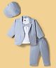 Robo Fry Lycra Knit Full Sleeves Solid Colour Party Blazer with T-Shirt & Trouser Cap Bow Applique - Sky Blue
