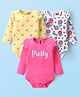 Babyhug 100% Cotton Full Sleeves Onesies with Frill Detailing Floral & Text Print Pack of 3 - Multicolour