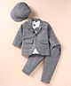 Robo Fry Lycra Knit Full Sleeves Checkered  Blazer  T-Shirt & Trouser Set with Attached Bow & Hat - Grey