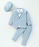 Robo Fry Lycra Knit  Solid Colour T-Shirt Trouser Set with Attached Bow Hat & Blazer - Light Blue
