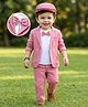 Robo Fry Lycra Knit  Solid Colour T-Shirt Trouser Set with Attached Bow Hat   & Blazer - Pink