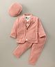 Robo Fry Knit Full Sleeves Striped T-Shirt & Trouser Set with Hat Blazer & Attached Bow - Peach