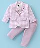 Robo Fry Lycra Knit Full Sleeves Checkerd Blazer with T-Shirt & Trouser Set - Pink