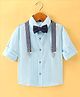 Robo Fry Cotton Woven Full Sleeves Solid Colour Party Shirt with Bow & Suspender - Sky Blue