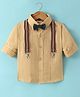 Robo Fry Cotton Woven Full Sleeves Solid Colour Party Shirt with Bow & Suspender - Beige