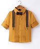 Robo Fry Cotton Woven Full Sleeves Solid Colour Party Shirt with Bow & Suspender - Golden